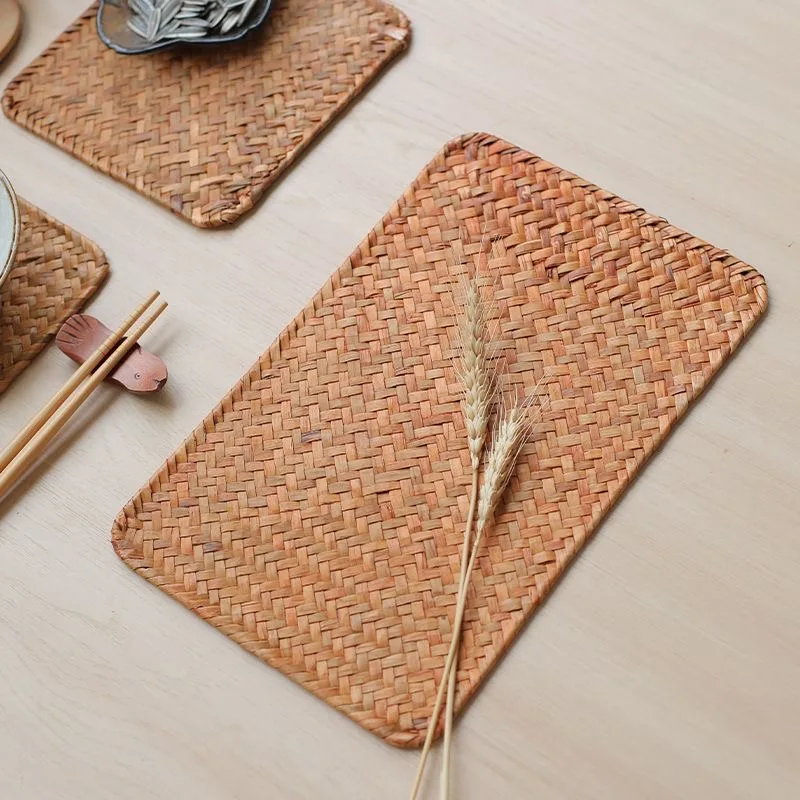 Place Mats Washable Easy To Clean Natural reed grass Dining Table Pads Durable Weave Table Mats for Camp Party Hotel Home Decor