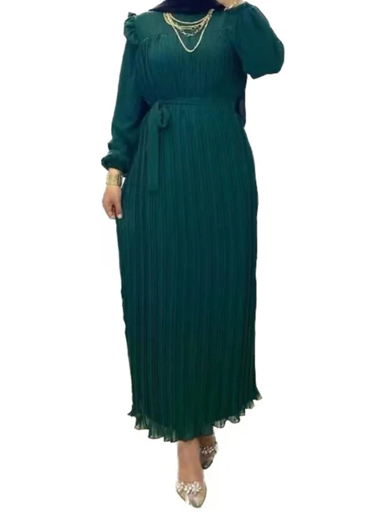 Eid 2023 Muslim Women Party Dress Abaya Dubai Women Kaftans Evening Pleated Dresses Morocco Islam Robe Femme Musulmane Vestidos