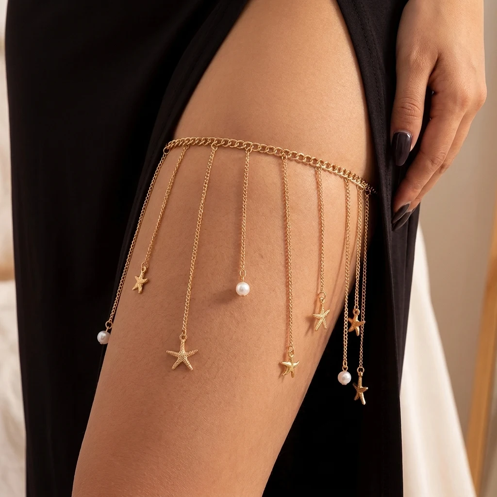 Sexy Crystal Bead Multilayer L - Body Jewelry Leg Chain ulasan dan harga