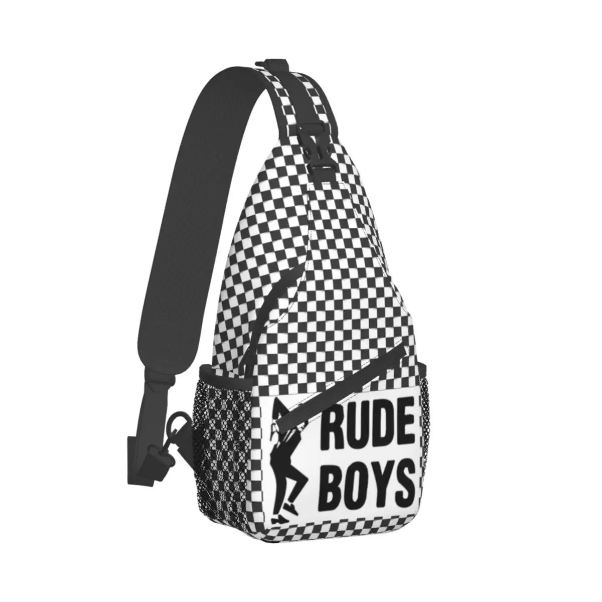 Ska Checkerboard Rude Boys Crossbody Sling Bags Printed Chest Bag 2 Tone Music Punk Rock for Bags Hiking Travel Biking Satchel