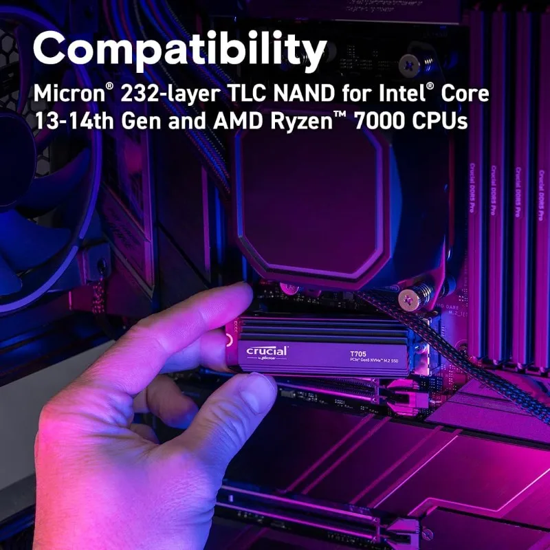 T705 2 تيرابايت PCIe Gen5 NVMe M.2 SSD مع مبدد حرارة يصل إلى 14,500 ميجابايت/ثانية محرك الأقراص الصلبة الجاهز للعبة (الكمبيوتر الشخصي) - +1mo Adobe CC