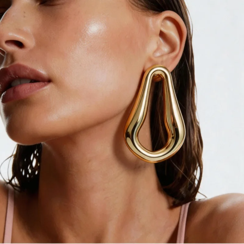 Metallic Geometric Irregular Shape Stud Earrings For Women Europe And America Personality Exaggerated Girls Travel Jewelry Gifts