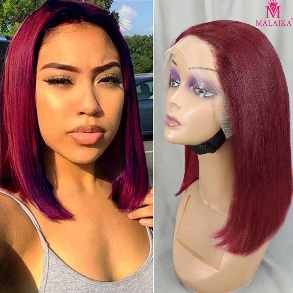 

MALAIKA 200% Straight 350 99J Short BoB Wig 13x4 Lace Front Human Hair Wig Glueless Brazilian Human Hair Wig Ready to Wear