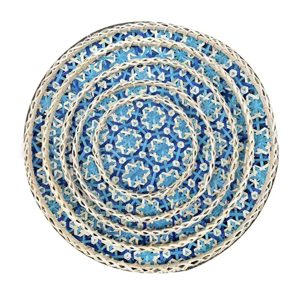 

Colorful Handmade Bamboo Round Tray Bohemian Style Household Weaving Fruit Basket Decorative Portable Dried Fruit Plate