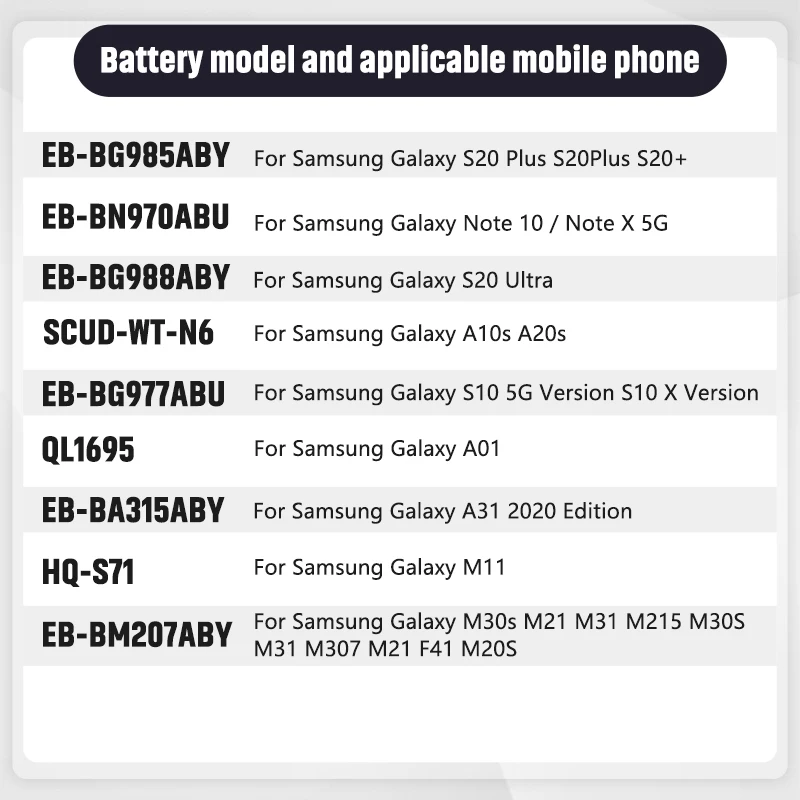 XDOU 2024 Battery For Samsung Galaxy Note 10 NoteX S10 A01 A10S M11 5G S20 S20+ Ultra A31 2020 Edition M30s SM-M3070 SM-A2070