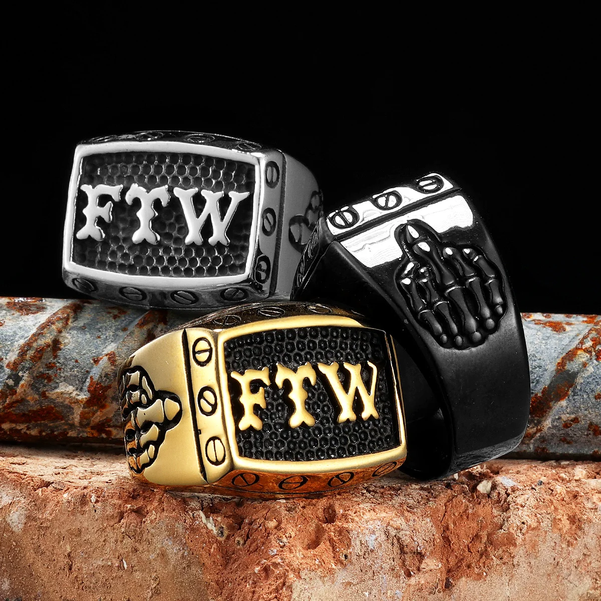 

FTW Middle Finger Men Rings Stainless Steel Punk Vintage Cool Stuff Fashion Jewelry Accessories For Women Gift Wholesale