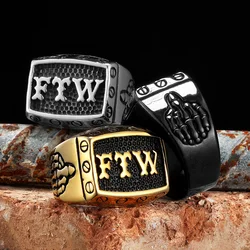 FTW Middle Finger Men Rings Stainless Steel Punk Vintage Cool Stuff Fashion Jewelry Accessories For Women Gift Wholesale
