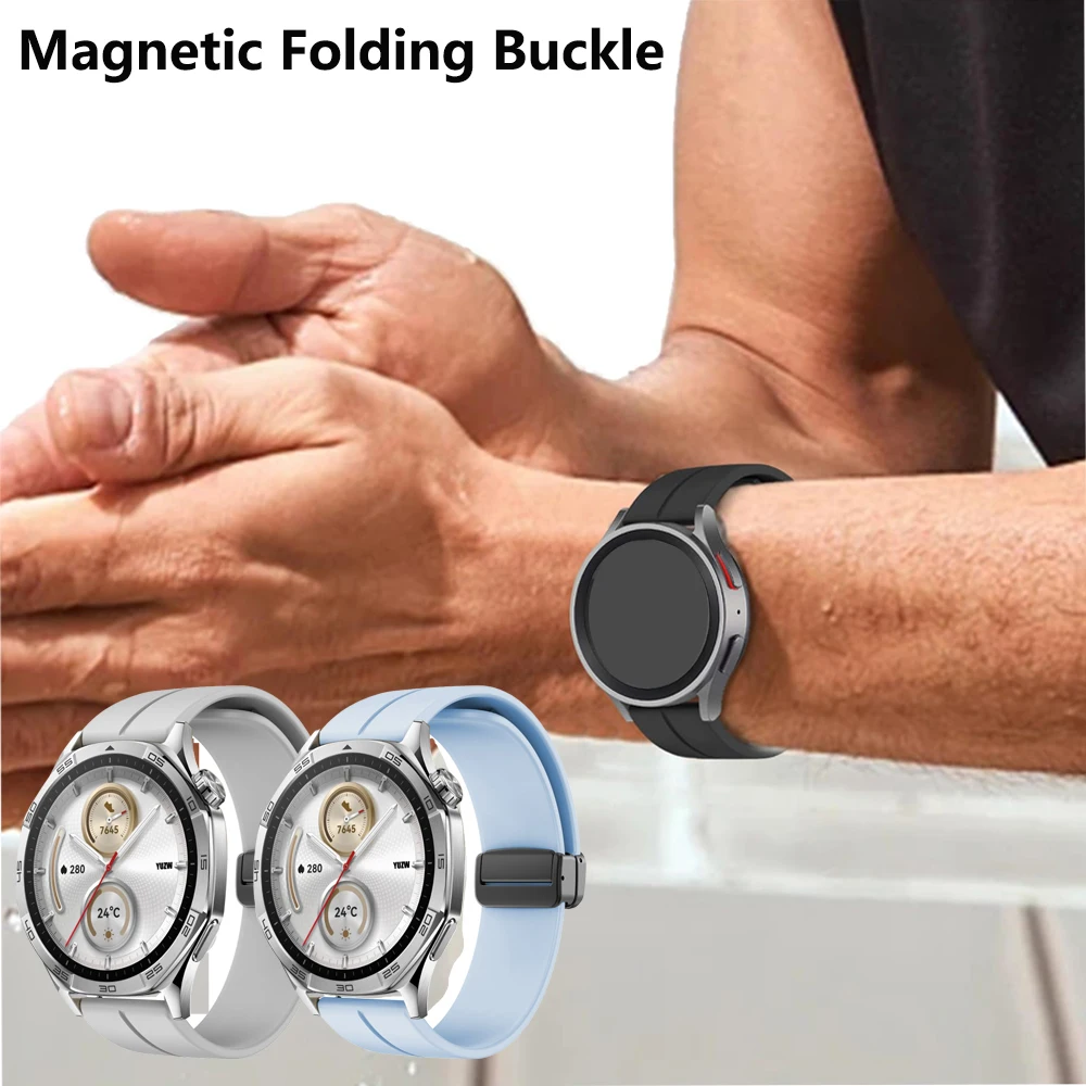 Pulseira de silicone de 20mm 22mm para huawei watch gt 5 pro 46mm, pulseira de fecho magnético para huawei gt4 gt3 gt2 gt2 pro watch4 pro