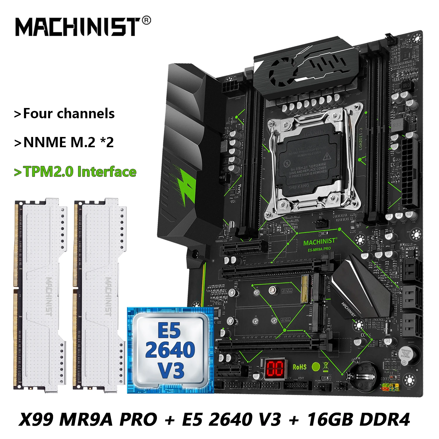 

MACHINIST MR9A PRO X99 Motherboard Combo With TPM 2.0 Interface Intel Xeon E5 2640 V3 LGA 2011-3 CPU DDR4 16GB RAM USB3.0