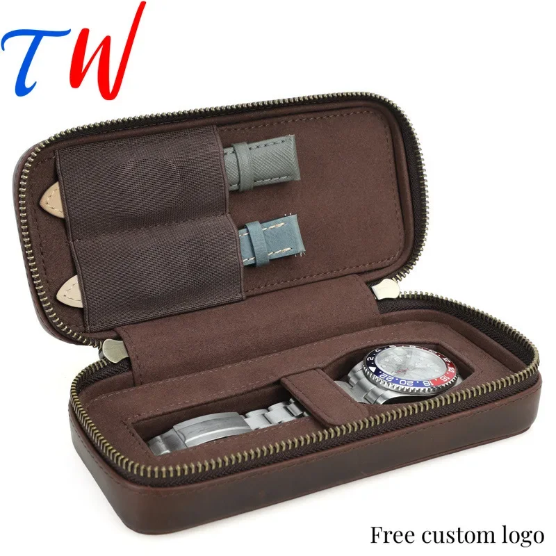 Genuine Leather Watch Case Free Custom Logo High End Mechanical Strap Watch Storage Case Box Watch Organizer Packaging Gift Box