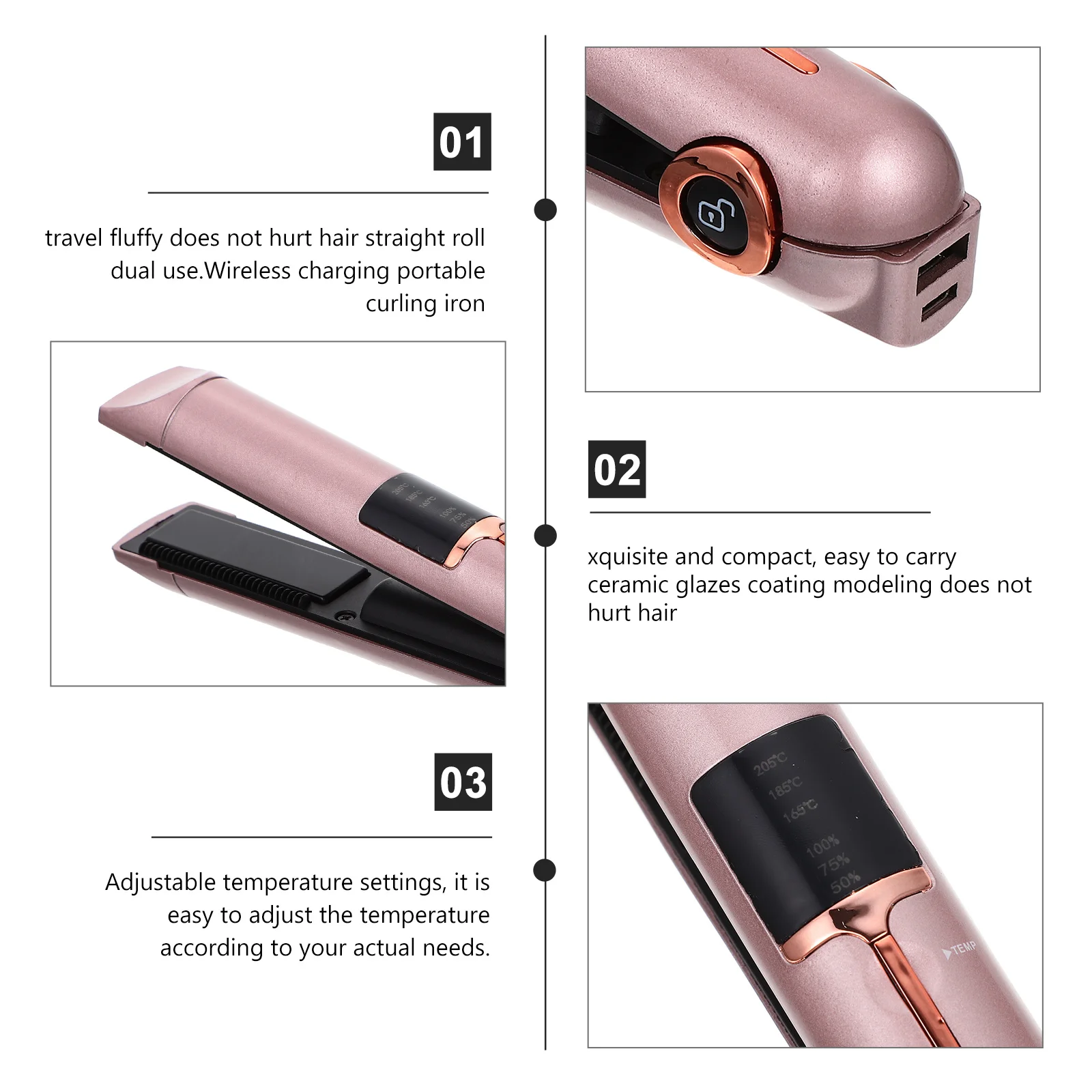 

Hair Straightener Curler Plastic 2-in-1 Multifunctional Portable Hair Styling Tool Adjustable Temperature Lightweight Travel