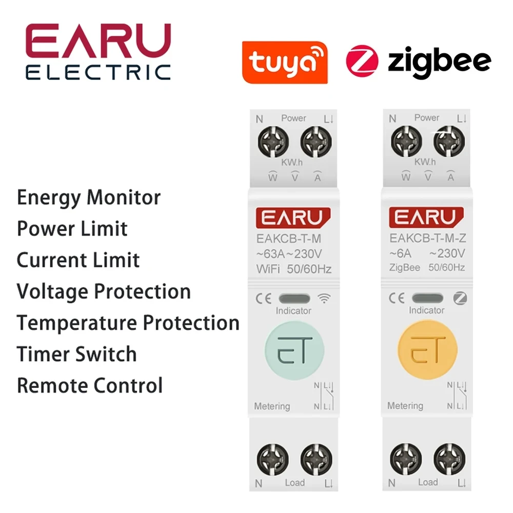 Zigbee Tuya Wifi Inteligente Disjuntor sobre Corrente sob Tensão Proteção Medição de Potência 163a Interruptor de Controle Remoto sem Fio