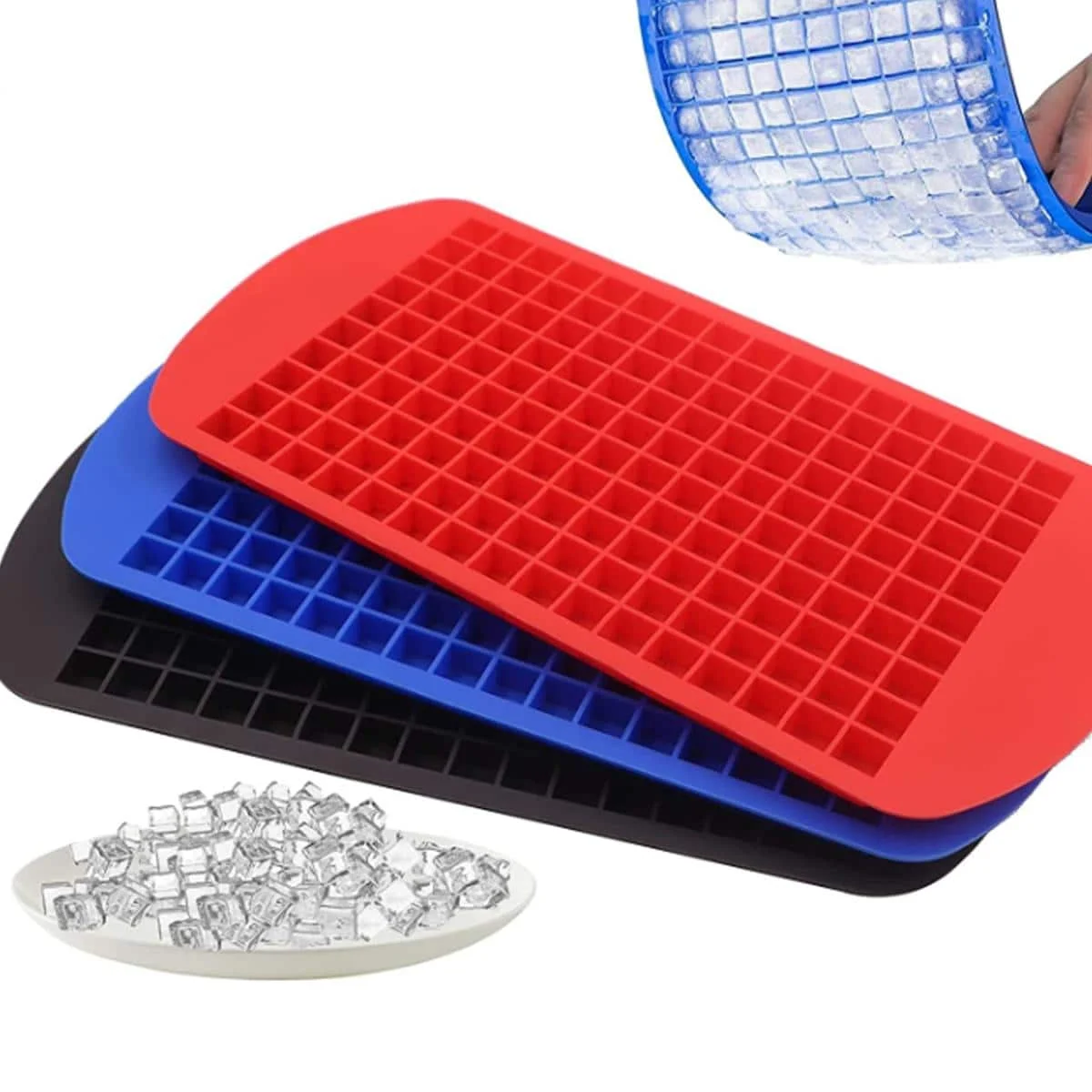 160-Cube Silicone Ice Tray Small Square Ice Mold Blue Black Red 1-Pack  Random color view 6
