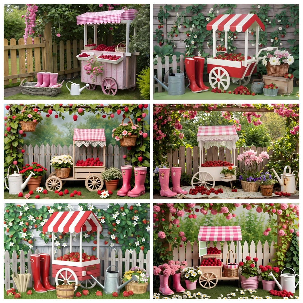 

Strawberry Theme 1st Kids Birthday Party Decor Backdrop Newborn Baby Shower Fruit Orchard Photography Background Photo Studio