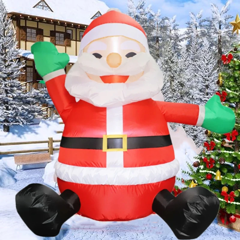 1.2m Christmas Decoration Inflatable Sitting Santa Claus with LED Light Inflatable Model Outdoor Xmas Party New Year Scene Decor