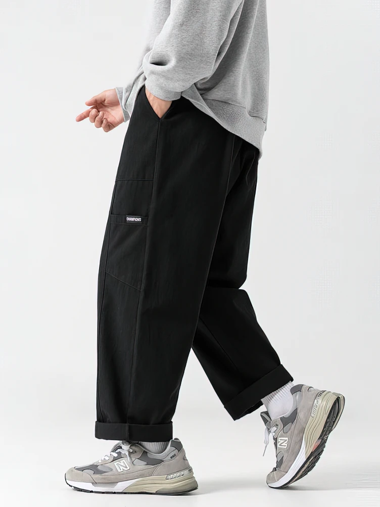 100% Cotton Casual Straight Cargo Pants Men Loose Wide Leg Long Trousers Korean Popular Clothes 2024 New