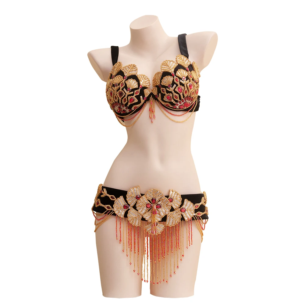 Beaded Belly dance Bra Belt Set Performance Belly Dancing Bra and Belt Belly Dance Costumes For Women Sexy Belly Dance Outfit