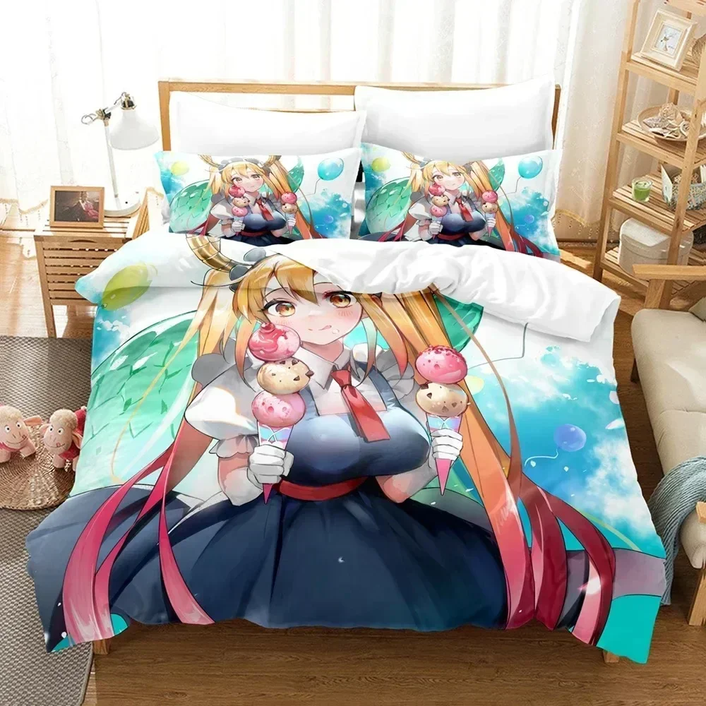 

Miss Kobayashis Dragon Maid Anime Kanna Bedding Set Duvet Cover Sheet Printed Pillowcase Full Queen King Size Comforter Bedroom