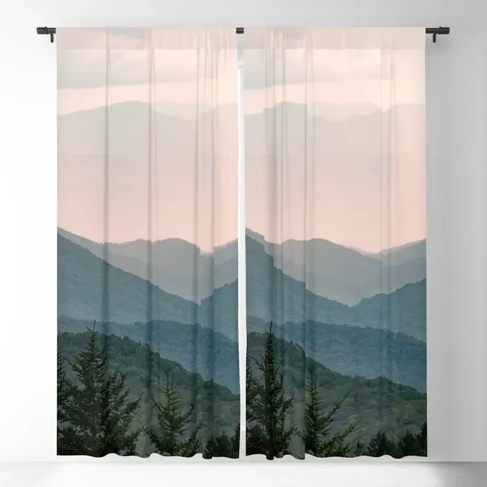 Smoky Mountain Pastel Sunset Blackout Curtains 3D Print Window Curtains For Bedroom Living Room Decor Window Treatments