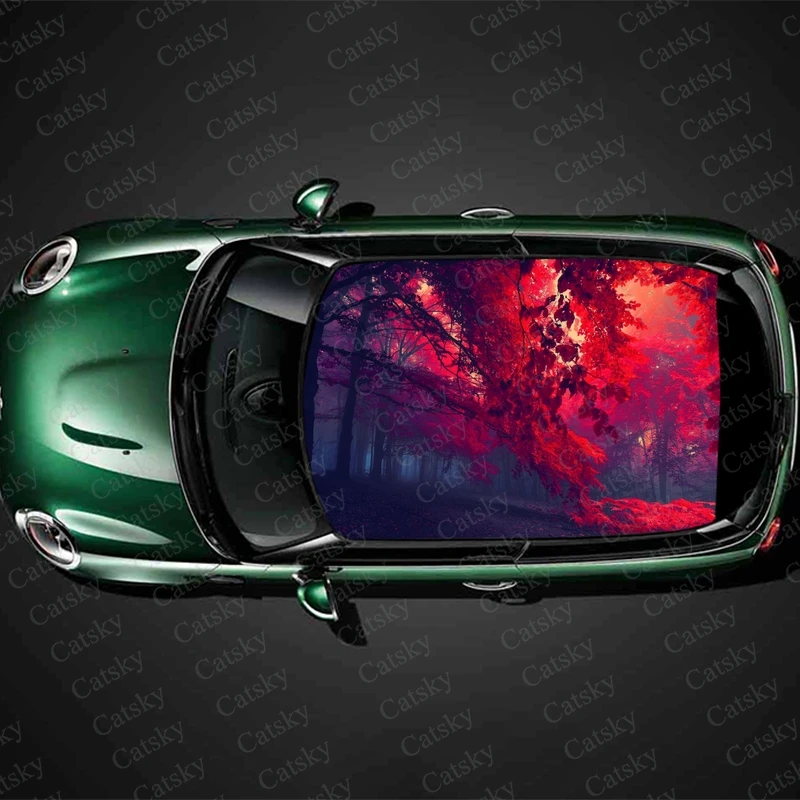 Red Jungle Car Roof Sticker Wrap Racing SUV Auto Accessories Packaging Painted PVC Car Hood Graphic Decal Decoration