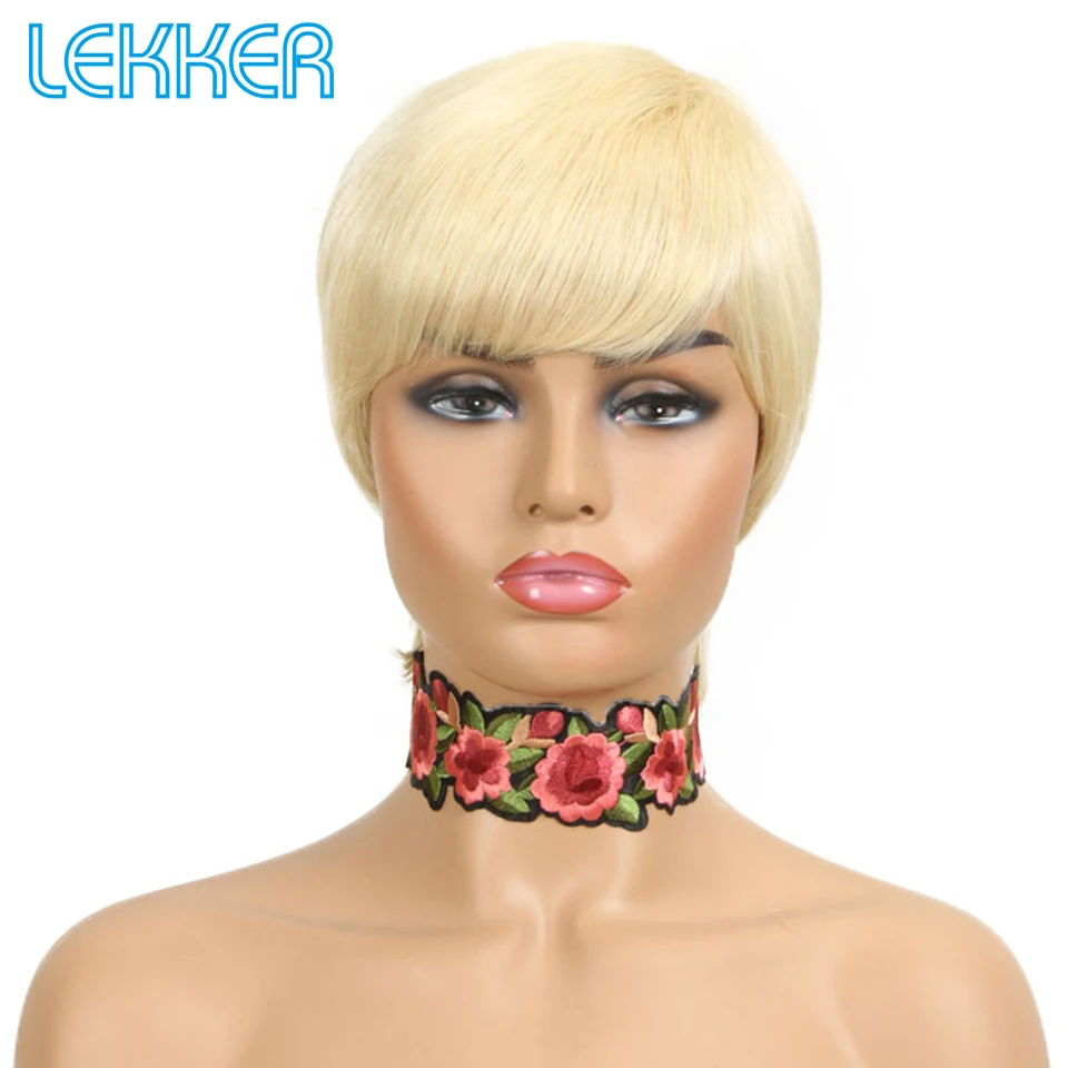Lekker Colored 613 Blonde Short Pixie Cut Straight Human Hair Wigs For Women Brazilian Remy Hair Full Machine Made Cheap Wigs