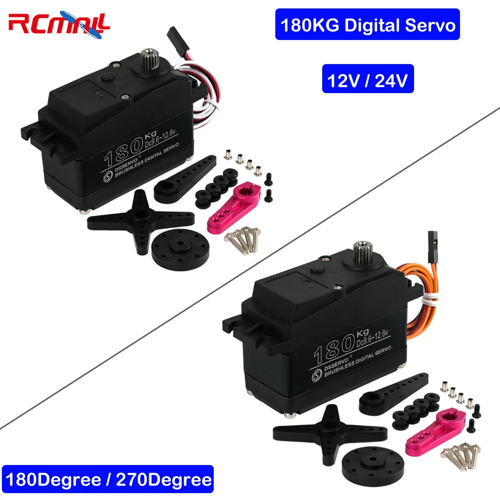 180KG Digital Servo BLS51180 12V/24V 180kg.cm High Speed High Voltage Metal Gear Servo with 18T Arm 180 270 Degree for Car Robot