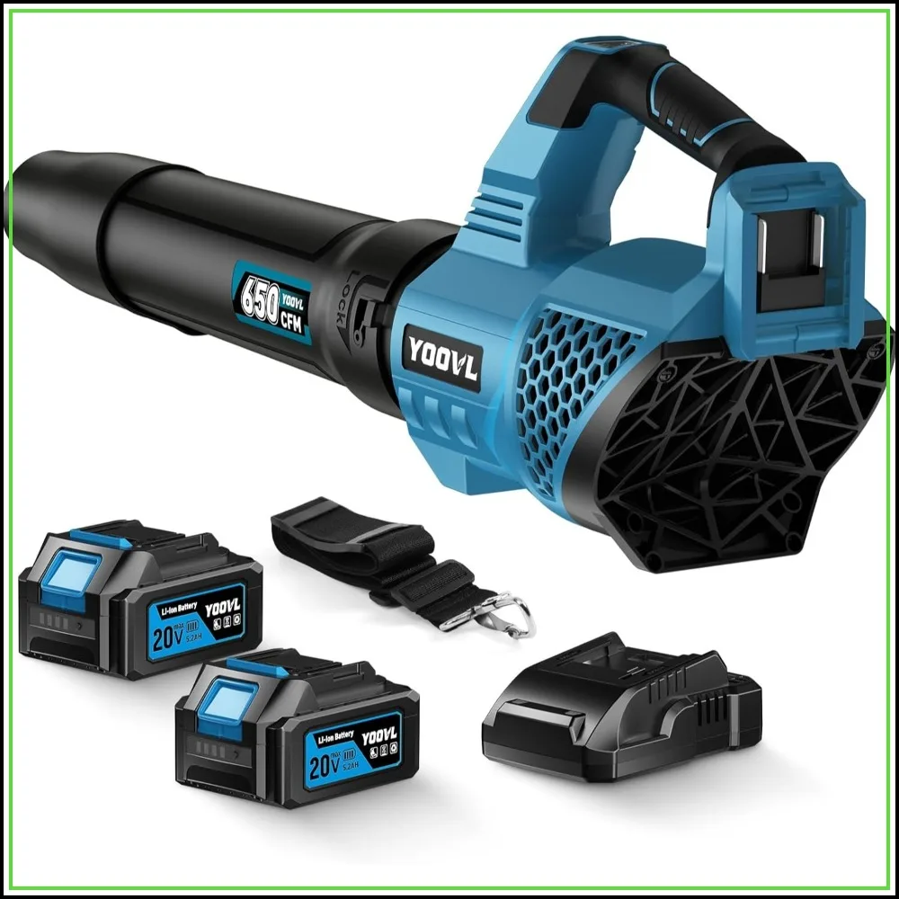 

650CFM Cordless Leaf Blower with 2x5.2Ah Batteries, 3 Speeds, Adjustable Strap