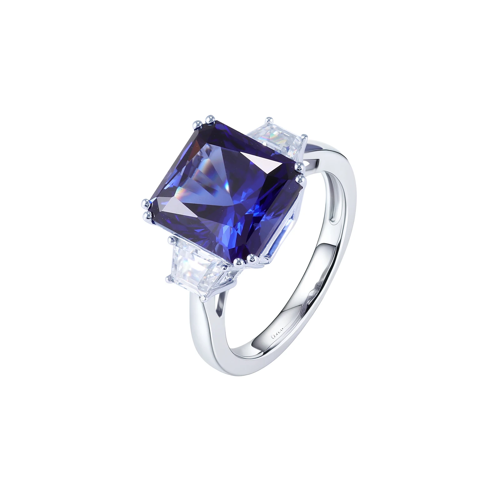 Provence 18K/14K/10K Solid Gold Radiant Cut Large Carat Lab Grown Royal Blue Three Stone Ring For Woman Party Customized Gift