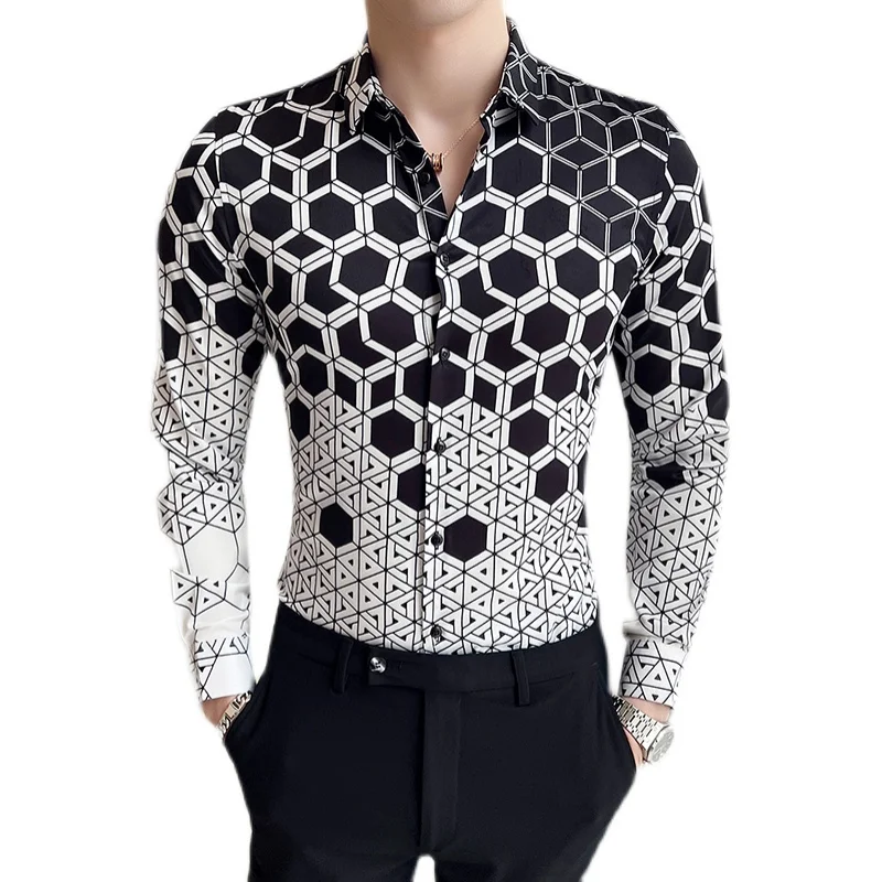 

_ Взрывоопасная трендовая модная офисная Повседневная рубашка с градиентом в горошек; Индивидуальная модная облегающая Мужская рубашка с длинным рукавом