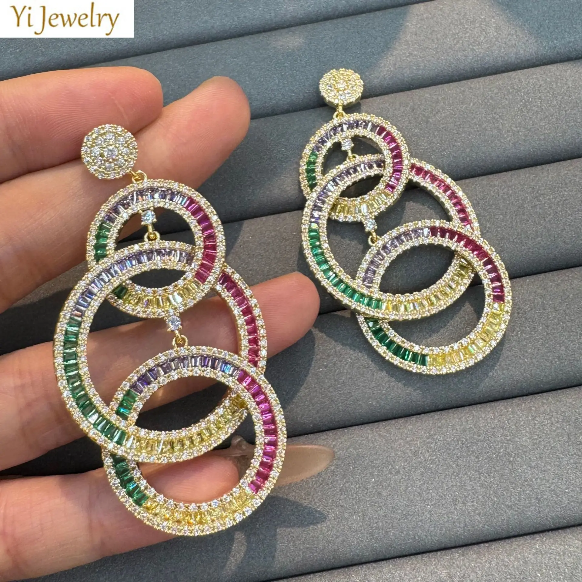 

large circle danging earrings for women shiny zirconia gold silver color dinner party wedding luxury jewelry