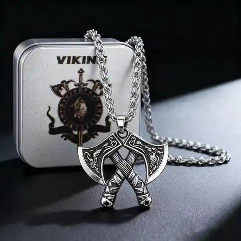 316L Stainless Steel Viking Axe Pendant Chain Necklace For Men Jewelry Accessory Gift Box