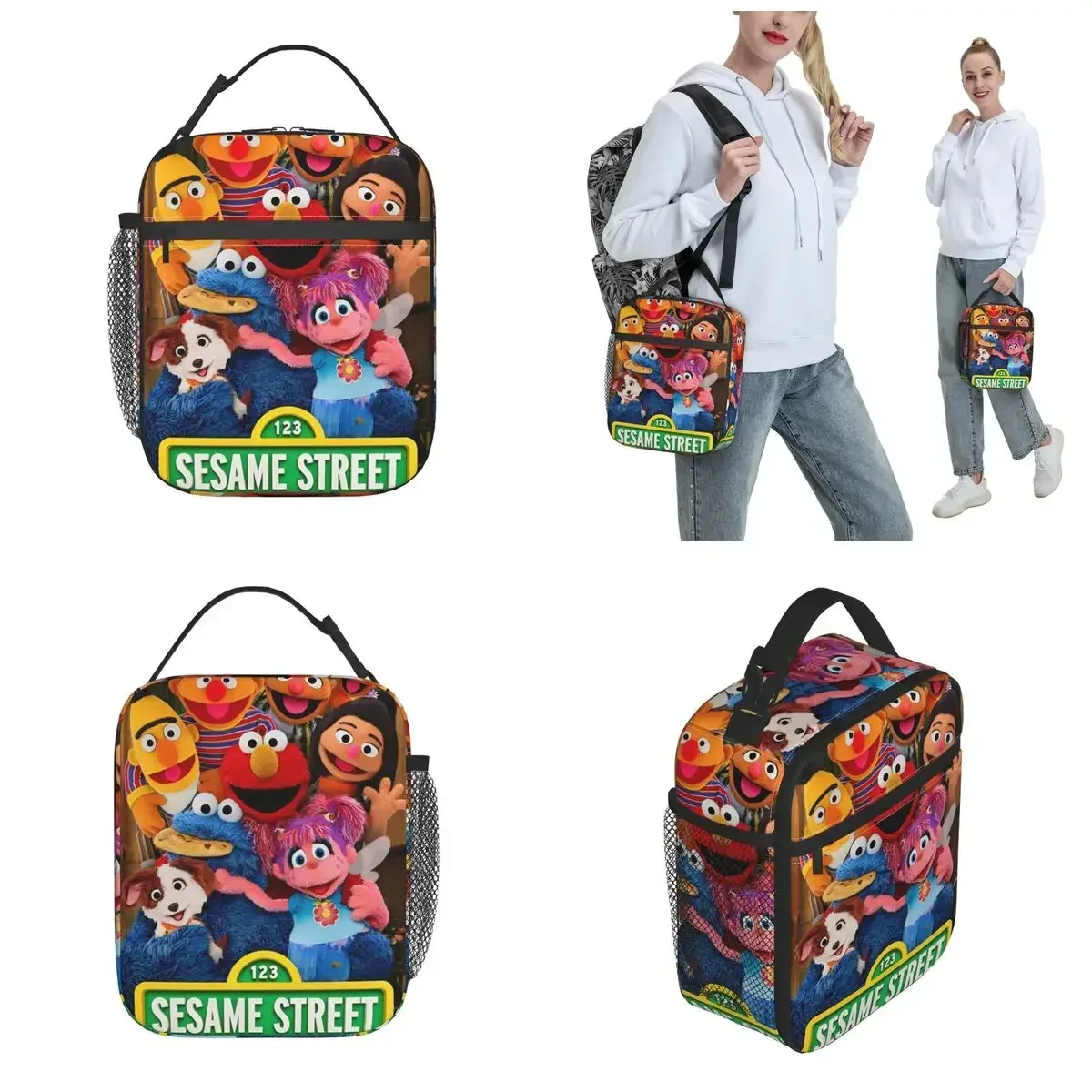 S-Sesame Streets Insulated Lunch Bag Cookie Cartooon Food Container Reusable Thermal Cooler Lunch Boxes For Picnic