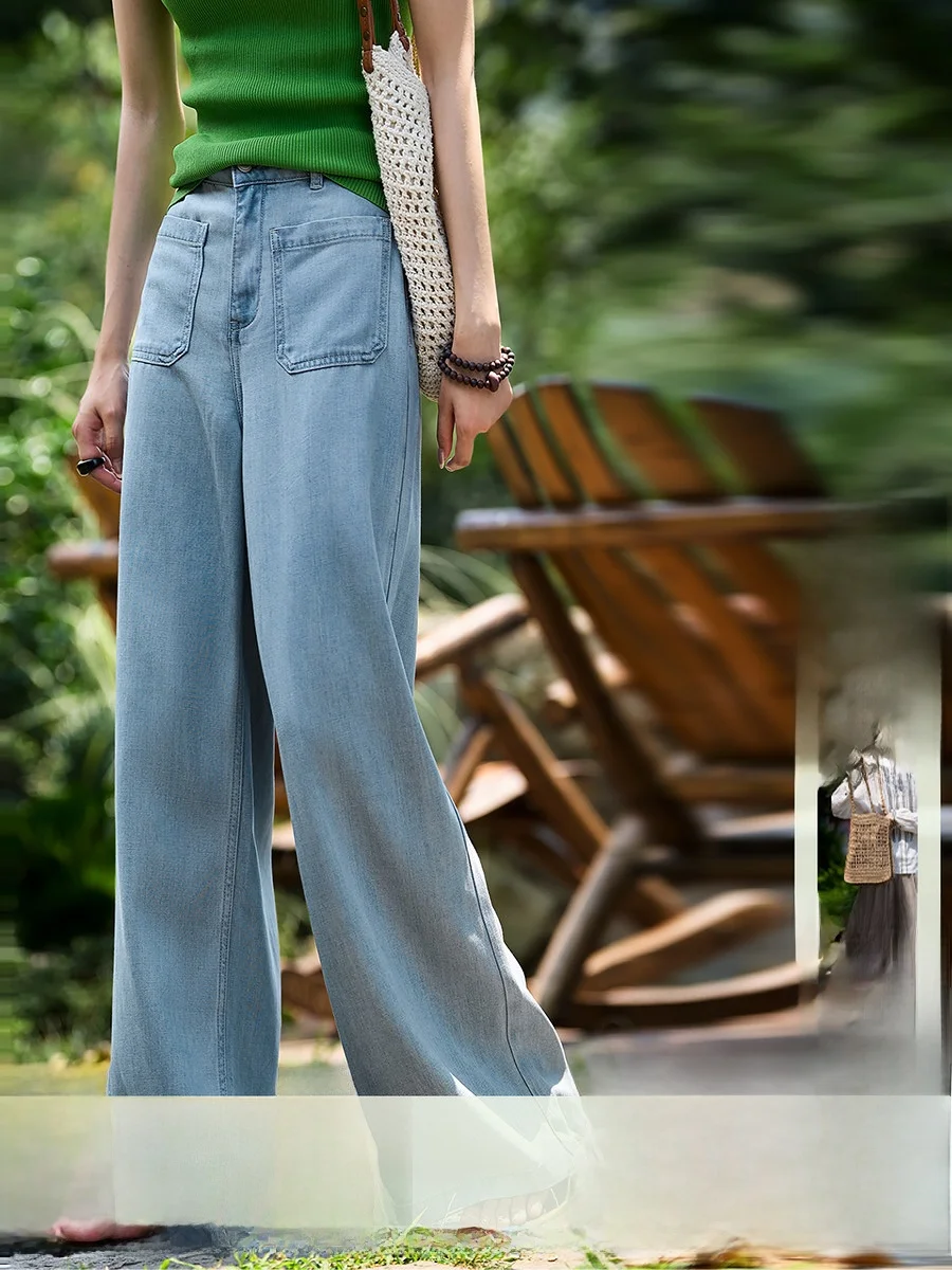 

Ретро-джинсы из шелковистого бронзового лиоцелла с аммиачной обработкой, дышащие, с высокой талией, прямые, с карманами, удобные, весна-лето