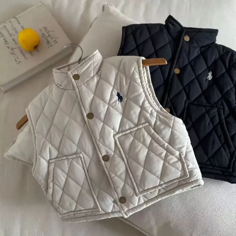 

Autumn Winter Children Boys Girls Fleece Vest Solid Cotton-Padded Waistcoats Baby 2-10 Years Solid Color Thicken Warm Outerwear