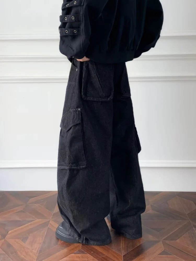 2025, japanische Y2K-Streetwear, schwarze Baggy-Cargo-Jeans, Hose für Herren, Kleidung, weites Bein, gerade Baumwolle, lange Hose, Moda Hombre – Detail 5