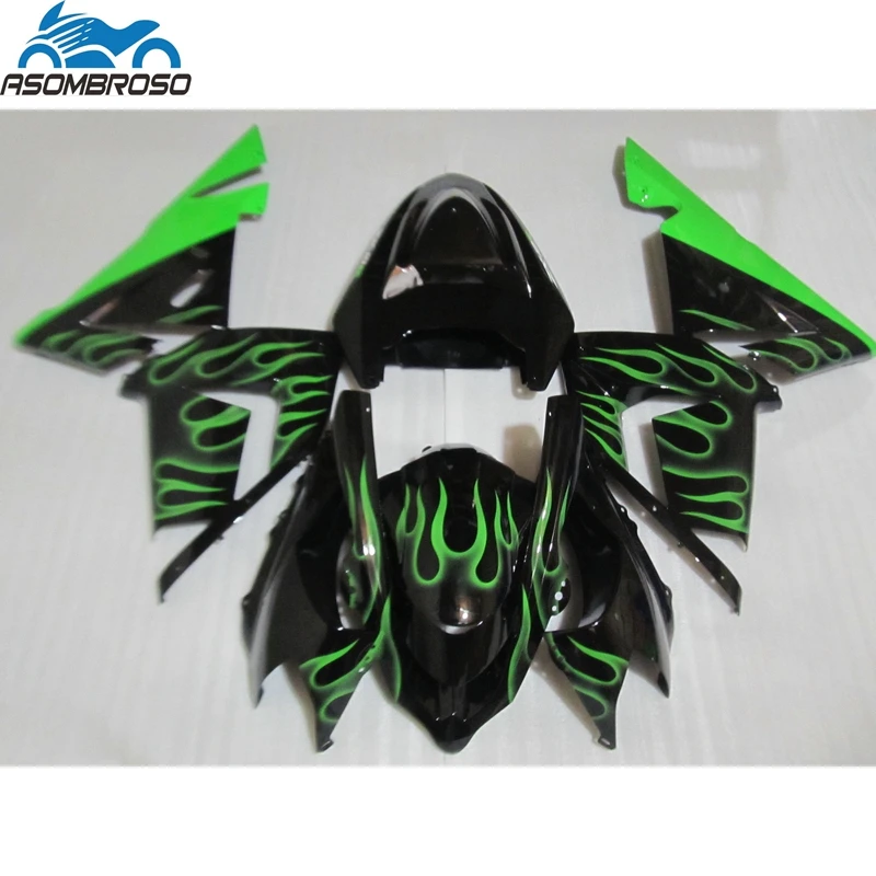 

Sports Motorcycle Bodyparts for Kawasaki Ninja ZX10R fairing kit 2004-2005 green flames black fairing set zx10r 04 05 GU44