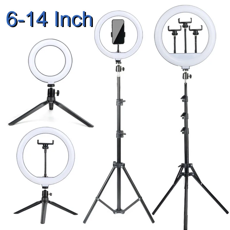 Ring Light LED Selfie 8 10 12 14 Inch With Stand Tripod Desktop Dimmable Lamp Photo Video Camera Phone Makeup Live Fill