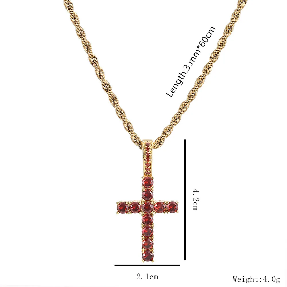 ESKEEM 18K Gold Silver Iced Out Diamond Cross Pendant Red Color Zircon Hip Hop Fine Cross Pendants for Men & Women