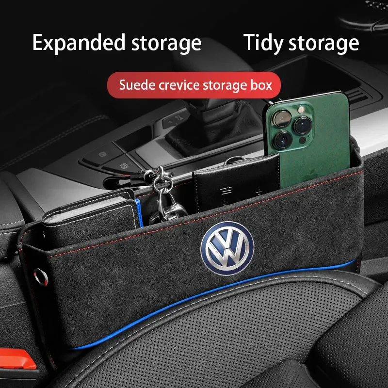 Suede Leather Car Seat Side Gap Storage Pocket Gap Filler Organizer Box For Volkswagen VW Golf 7 Mk7  Polo Jetta Passat Tiguan