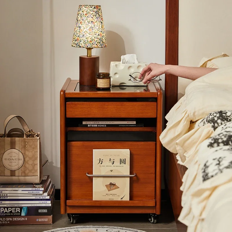 Retro extremely narrow bedside table, small 30 cm narrow cabinet, movable solid wood  timing narrow crevice cabinet