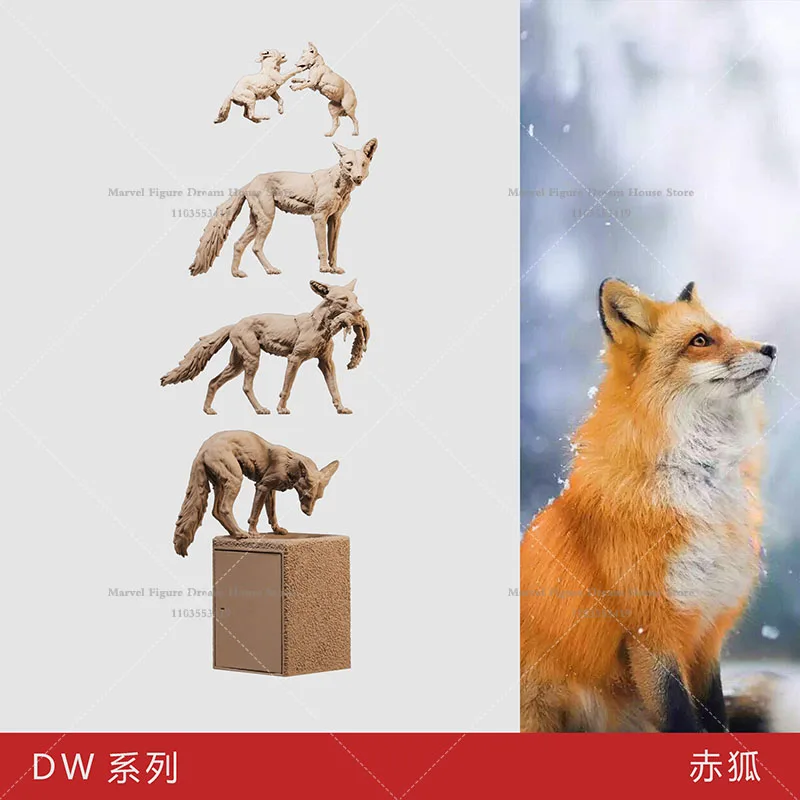 

1/64 1/35 Scale Omnivore Animal Vulpes Agile Cute Furry Fur Red Fox Miniature Scene Dolls Un-panited White Mini Figure Model