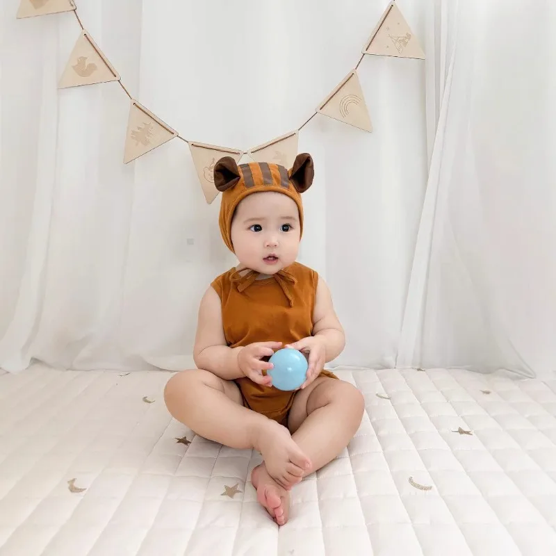 Korean Baby Romper Squirrel Print Onesie Summer Infant Outfit Cute Comfortable Playful Animal Costume Party Newborn Bodysuit