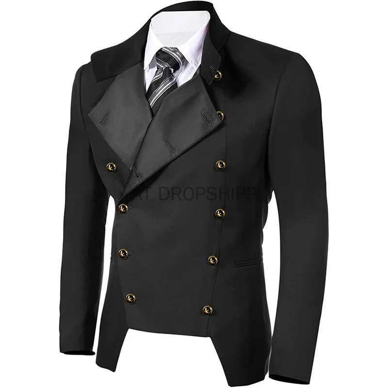 Medieval Adult Man Victorian Gothic Style Jacket Zipper Christian Knight Coat Solid Middle Ages Male Halloween Cosplay Blazer