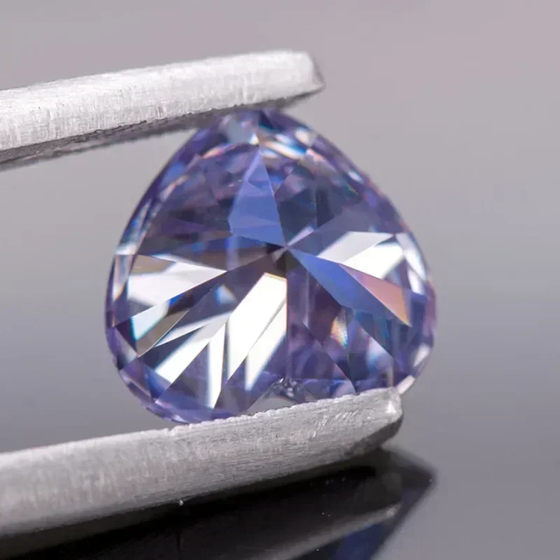 Pietra Moissanite Colore lavanda a forma di cuore VVS1 con certificato GRA Pass Diamond Tester Charms Top Materiali per la creazione di gioielli