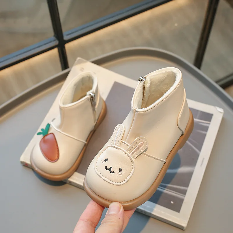 

Silhouette Radish Kids Shoes Plush Lined Student Footwear Cute Rabbit Pattern Children Boots for Winter Warm Girls Pretty
