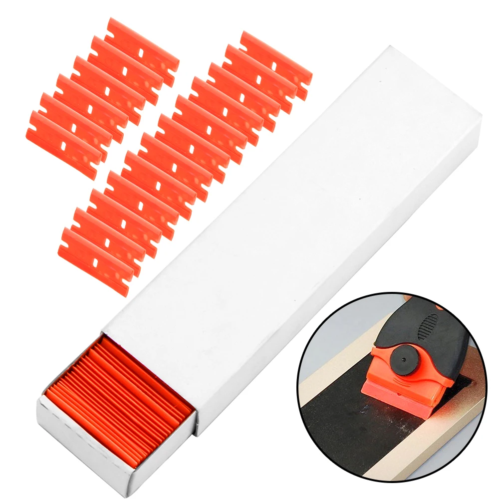 

Window Glass Clean Scraper Label Clean Razor Glue Remover Car Wrap Sticker Squeegee 100pcs Double Edged Plastic Razor Blade