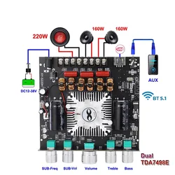 New 2*160W+220W Bluetooth TDA7498E Power Amplifier Board 2.1 Ch Class D Subwoofer Theater Audio Stereo Equalizer USB Sound Card