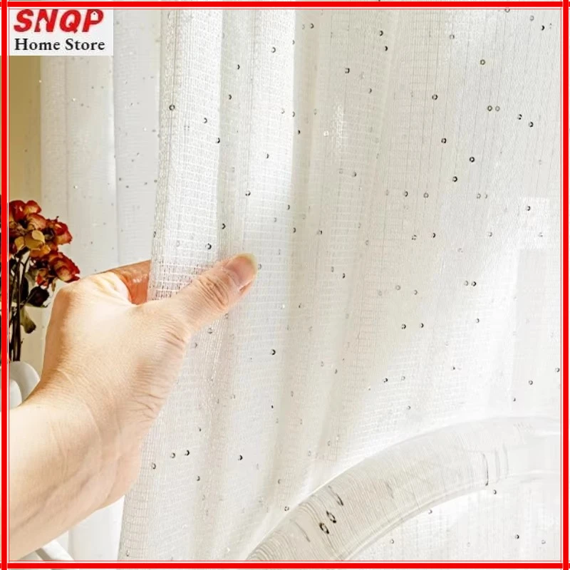 

French Sheer Curtains for Living Room Bedroom Dining Room Yarn 2023 New Thickened Fabric White Tulle Sequins Window Fashion