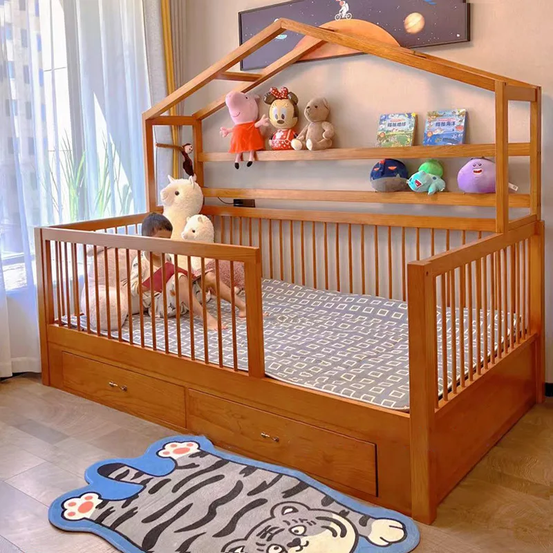 Customize Size Bedroom Kids Wooden Montessori Bed with Storage Drawer Single Children House Solid Pine Wood Toddler Bed