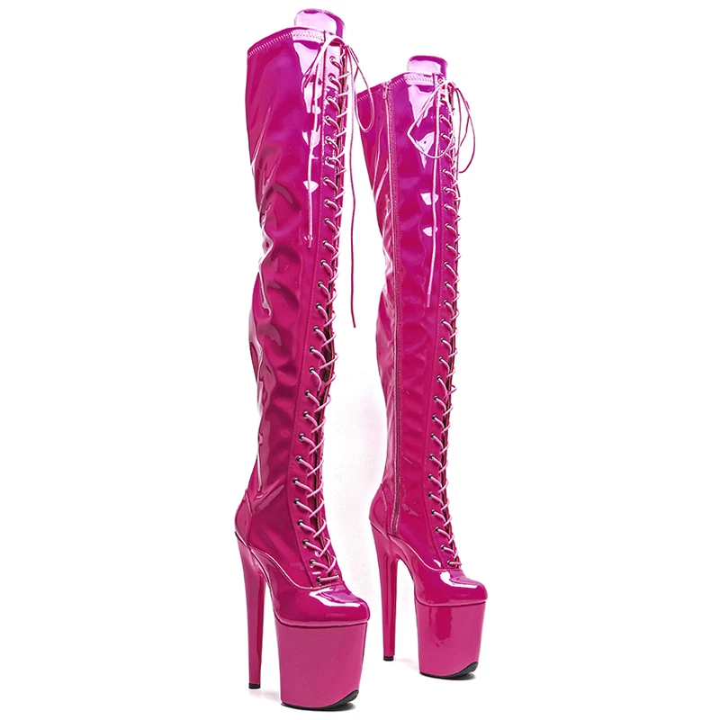 Leecabe-Bottes de brevà Talons Hauts pour Femme, Hauteur Vernie, 20cm, 8 Pouces, à la Mode